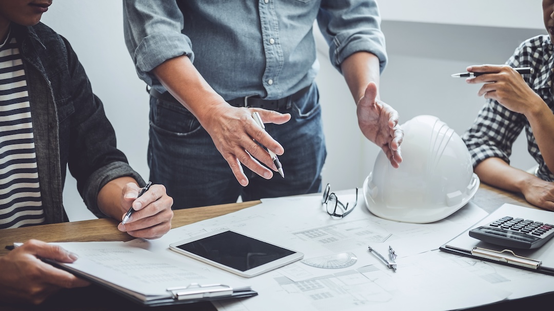 Engineers working at a table